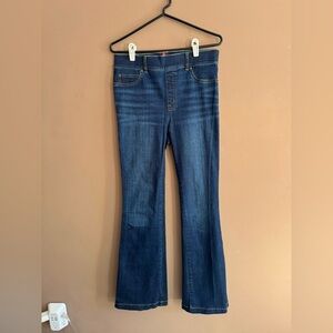 SPANX Flare Pull On Stretch Denim Dark Blue Jeans